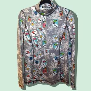 SNO SKINS Postcard Graphic Print Mid-layer Quarter Zip NWOT